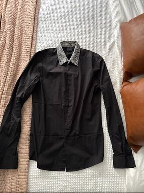 ASOS Black Dress Shirt with Patterned Gray Collar